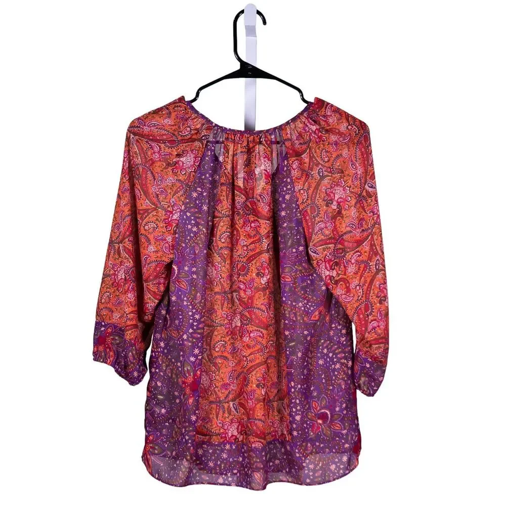 Chaps Ralph Lauren Women's Blouse Floral Paisley 3/4 Sleeve Boho Peasant Top S